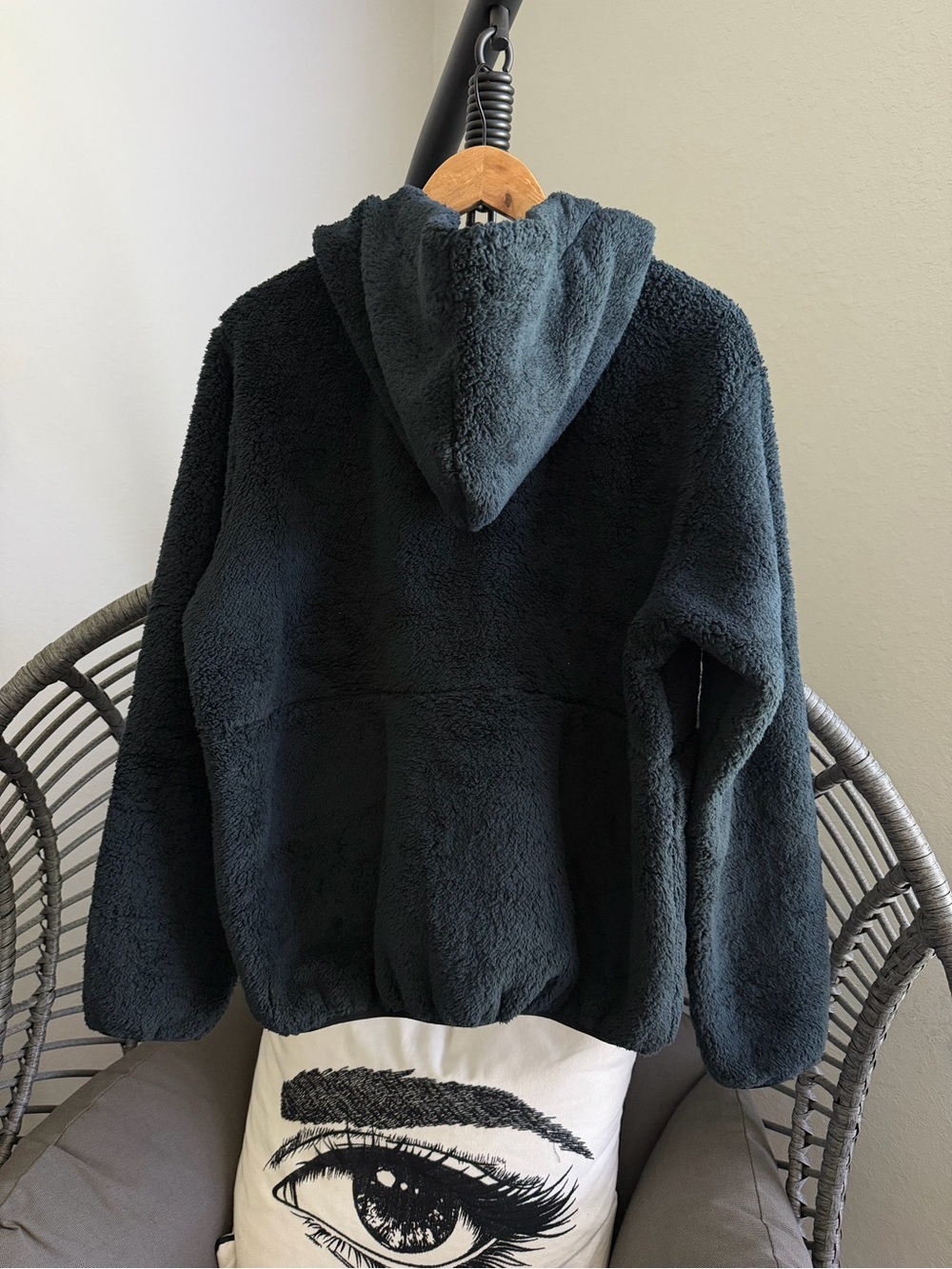 Aviator Nation Black Sherpa Half-Zip Hoodie with Rainbow Stitch - Picture 4 of 4